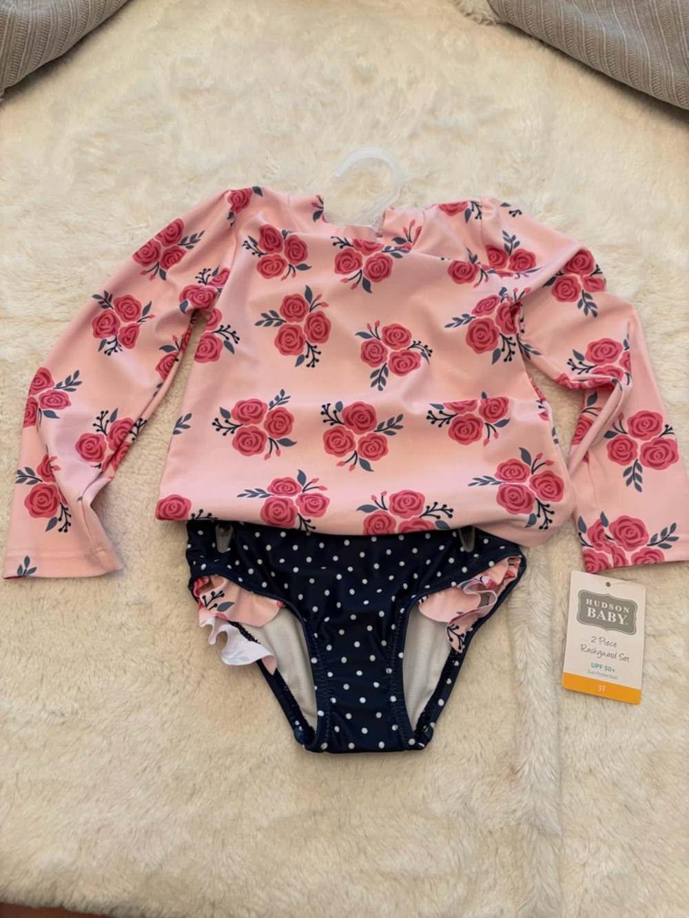 NWT - Hudson Baby Swim Rashguard Set in Pink Navy Roses - Picture 5 of 5